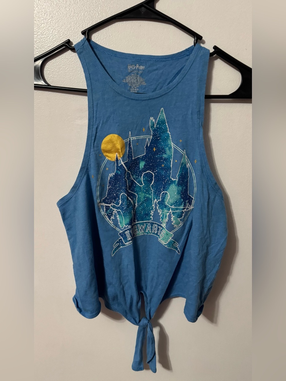 Warner Bros. Blue Hogwarts Tie-Front Muscle Tank with Gold Moon